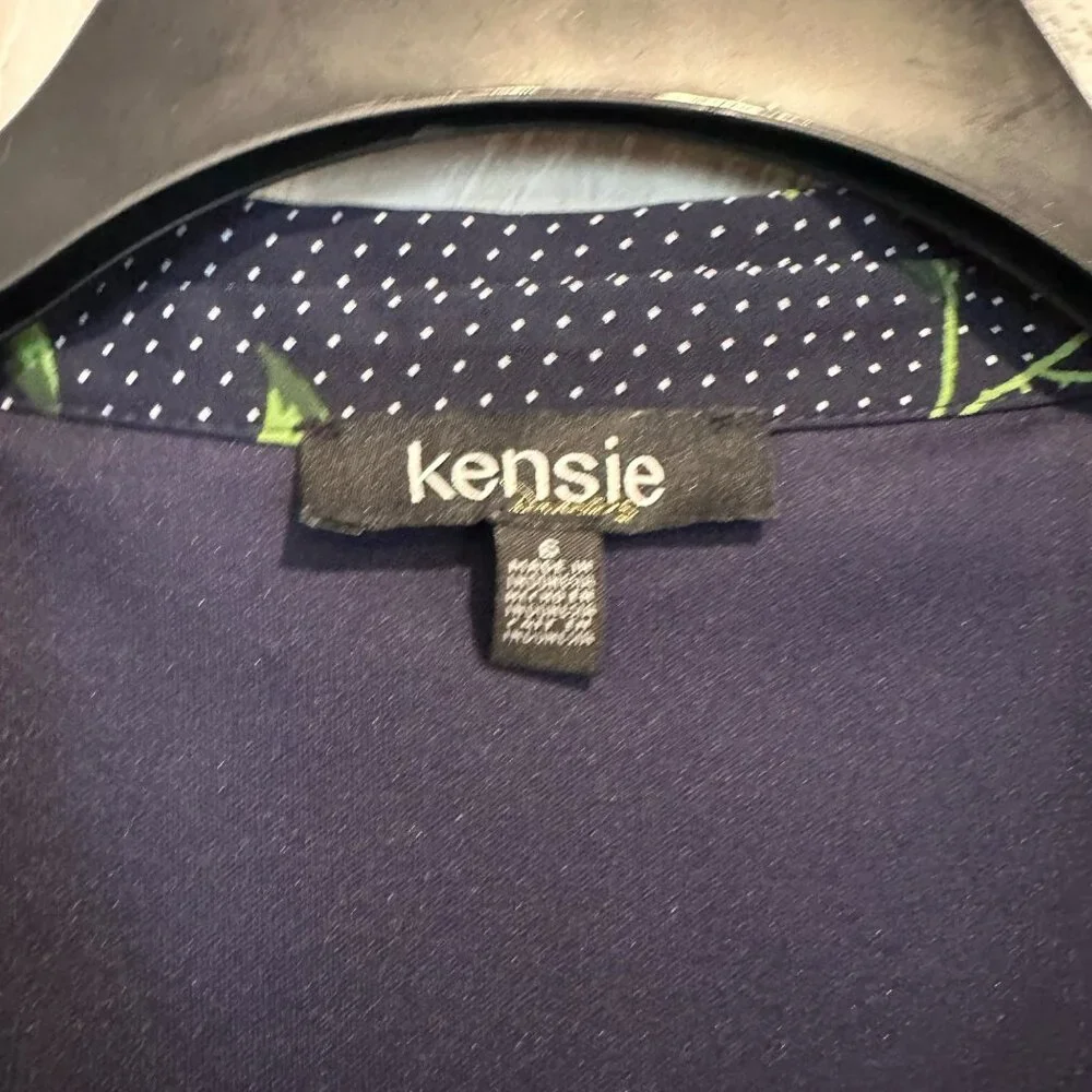 ✨Kensie Women's Sz 6 Navy Floral Pocketed Flounce Pouf Sleeve Casual Shirt Dress - Picture 3 of 8
